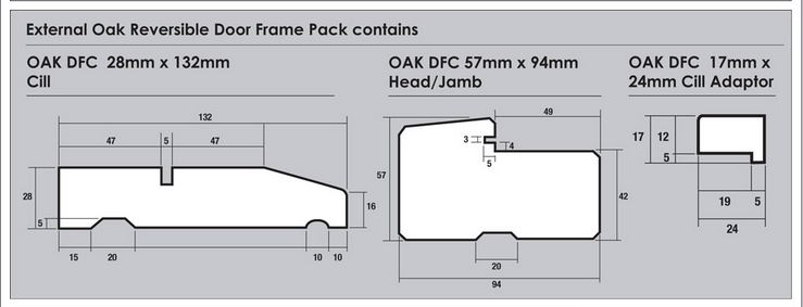 External Oak reversible door frame pack