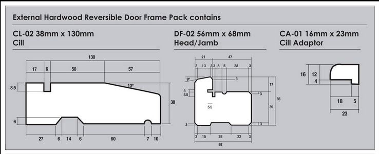 External hardwood reversible door frame pack