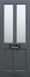 Bargain hardwood door with plain etched glass