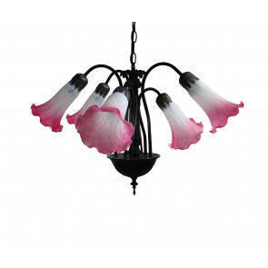 LILY5P-White/Pink          5 Light Lily Pendant Fitting complete with White-Pink Lily glass