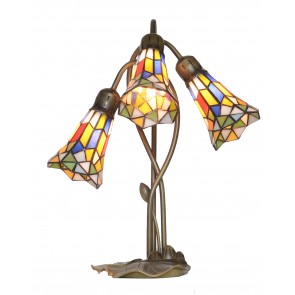 PML017SG-Harl - 3 Lgt Stained Glass Harlequin Lily Table Lamp